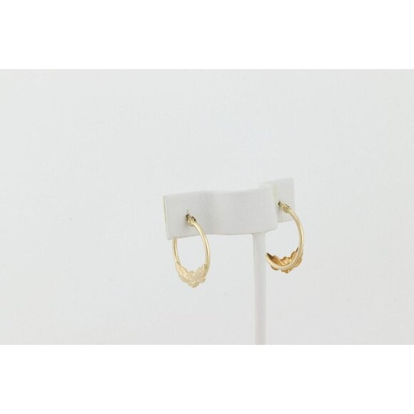 10k Yellow Gold Hoop Flower Earrings 7/8" inch Lightweight - Picture 3 of 7